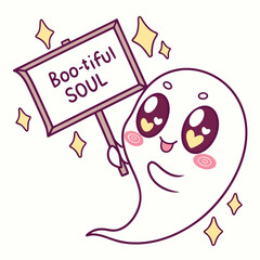Cute boo-tiful soul ghost halloween cartoon illustration