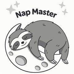 Adorable sloth sleeping on crescent moon, nap master design