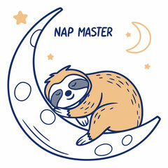 Adorable sloth sleeping on crescent moon, nap master design © ADOBE