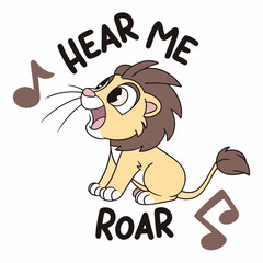 Adorable singing lion cub roar cartoon illustration