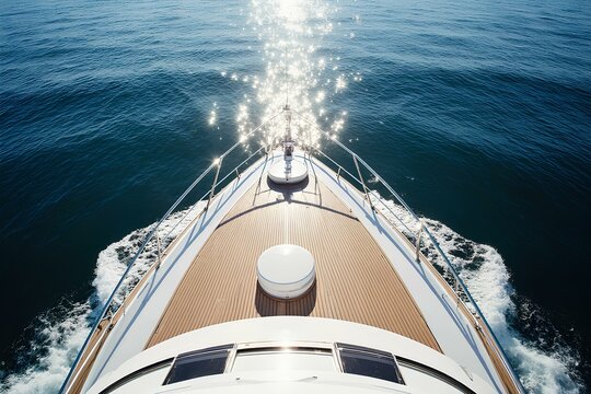 Wide angle shot of front of the yacht in summer time , bateau, yacht, proue, mer adriatique, devant, oc&eacute;an, 