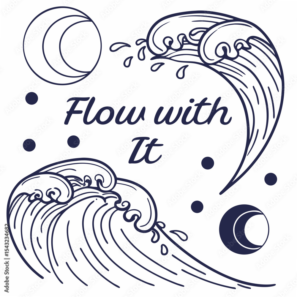 Poster flow with it ocean waves design element transparent png