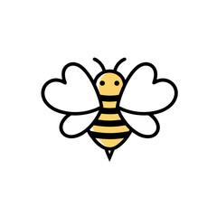 Cute Bee Logo, Simple Kawaii Bee With Heart-shaped Wings, Line Art Style