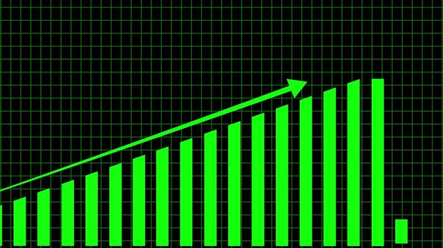 Digital animation showcasing rising financial profits, dynamic bar ADs graphs increasing, line charts illustrating positive trends, growth in cryptocurrency and ADs markets on grid background. 4k vide