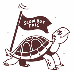 Slow but epic turtle illustration transparent background