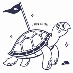 Cute turtle with flag, slow but epic design element