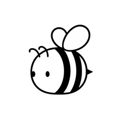 Obraz premium Minimalist Cute Bee Logo, Animal Character With Round Body and Wings, Black and White Cartoon Design