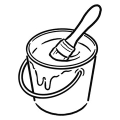 バケツの中に入ったペンキと刷毛_線画