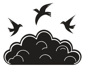 Naklejka premium Flying birds in clouds vector illustration logo design, a symbolic nature element