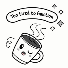 Tired coffee cup cartoon character png transparent background