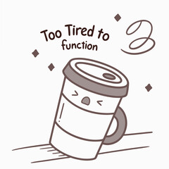 Tired coffee cup cartoon illustration transparent background