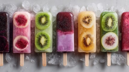 Assorted Fruit Popsicles on Ice