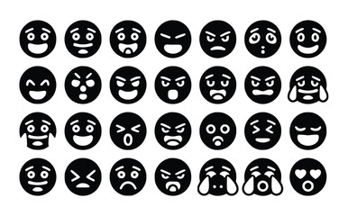 A collection of expressive emoji icons showcasing a diverse range of feelings and reactions, perfect for digital communication, silhouette