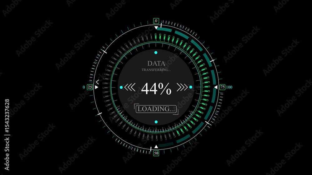 Poster futuristic loading animation with circular hud interface reaching 100 percent.alpha chanel.4k video