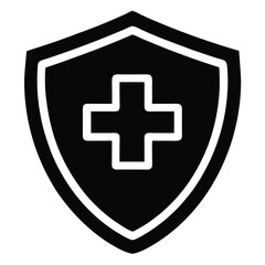 Fototapeta premium Black and white medical cross symbol inside of a protective shield design graphic
