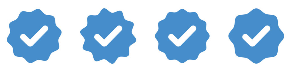 Verified badges. Verified badge vector icons. Blue verified social media account icon. Blue Tick icon to social media profile. Verification symbol set. Approved profile sign. Vector illustration.