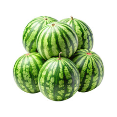 Pile of fresh ripe striped watermelons isolated on a white background