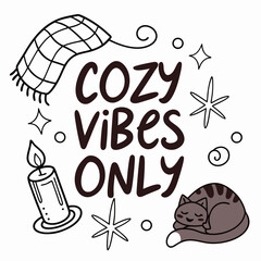 Cozy vibes only cute cat candle blanket winter
