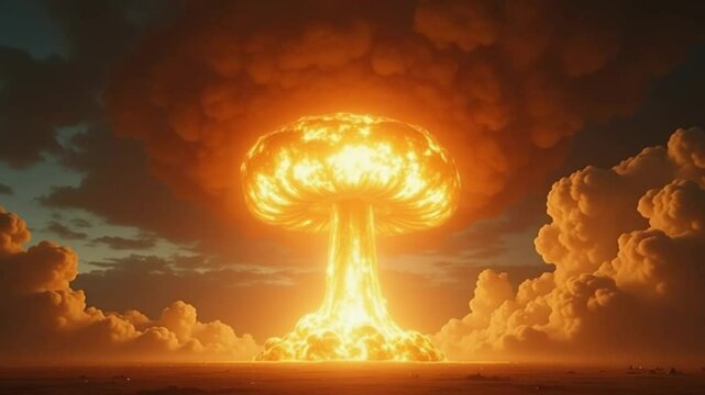 Fiery Nuclear Blast with Towering Mushroom Cloud &ndash; International Day against Nuclear Tests