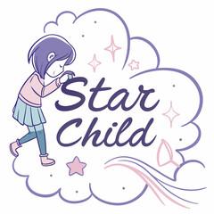Little girl dreaming of stars childish design