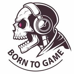 Skull gamer headphones born to game isolated vector