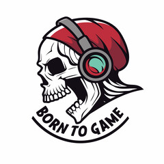 Skull gamer headphones red bandana born to game