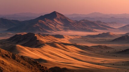 Naklejka premium Orange and Brown Desert Mountains at Sunrise in Namibia