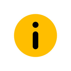 Black letter i in yellow circle. Info symbol vector icon