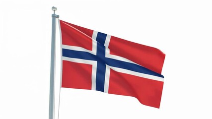 Norway flag animation, waving in the wind against a white background loopable