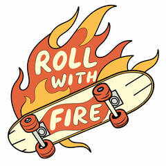 Fiery skateboard design roll with fire graphic © ADOBE