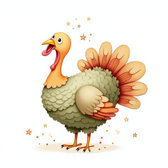 Cute watercolor-style illustration of a turkey bird on a white background, perfect for Thanksgiving decorations, cards, and seasonal designs
