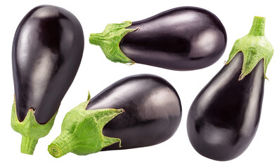 Set of aubergines or eggplants isolated on white background. File contains clipping paths.