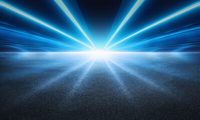 A dark and empty street at night, with asphalt floor and a subtle mist or smoke drifting through...