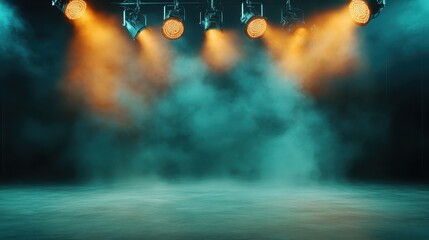 A captivating view of dramatic stage lighting with fog, setting the scene for an exciting performance, capturing the essence of anticipation and creativity in live entertainment.