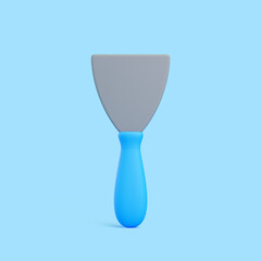3D Cartoon Putty Knife with Blue Handle on Blue Background