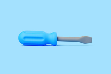 3D flathead screwdriver with blue handle on blue background