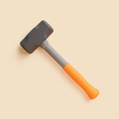 3D illustration of sledgehammer with orange handle on beige background