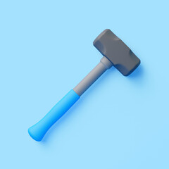 Sledgehammer with blue handle on light blue background, minimal heavy-duty tool