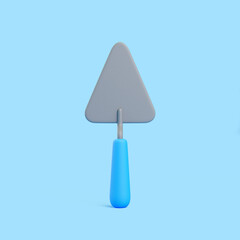 3D Trowel with Blue Handle on Blue Background