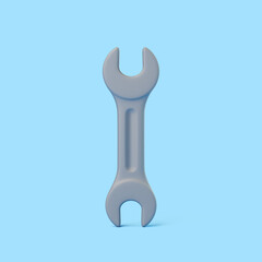 3D Wrench Standing Upright on Blue Background