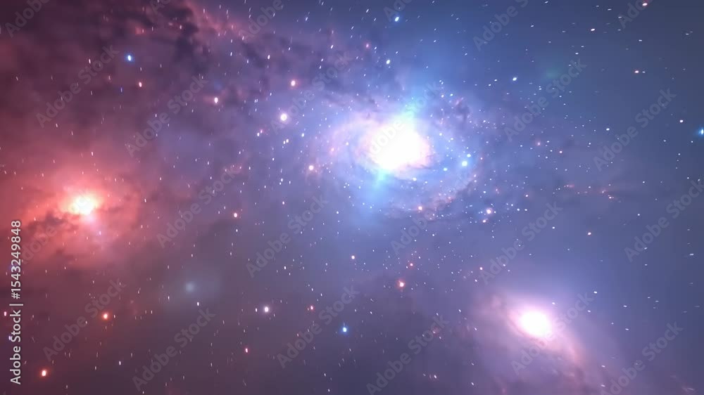 Poster loop animation of space nebula towards light loop animation glowing galaxies and stars passing foota