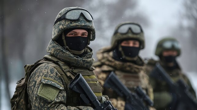 US Army Soldiers in Full Tactical Gear Standing at Attention During Training Exercise on Outdoor Range.