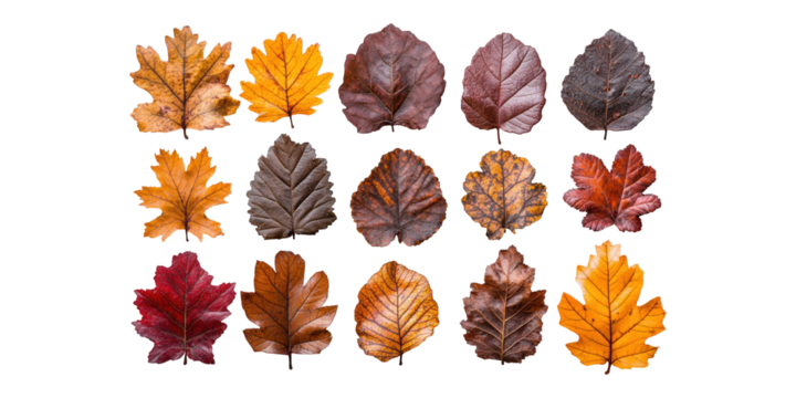 Autumn Leaves Collection. Seasonal Foliage Display For Nature And Design Concepts Isolated On Transparent Background