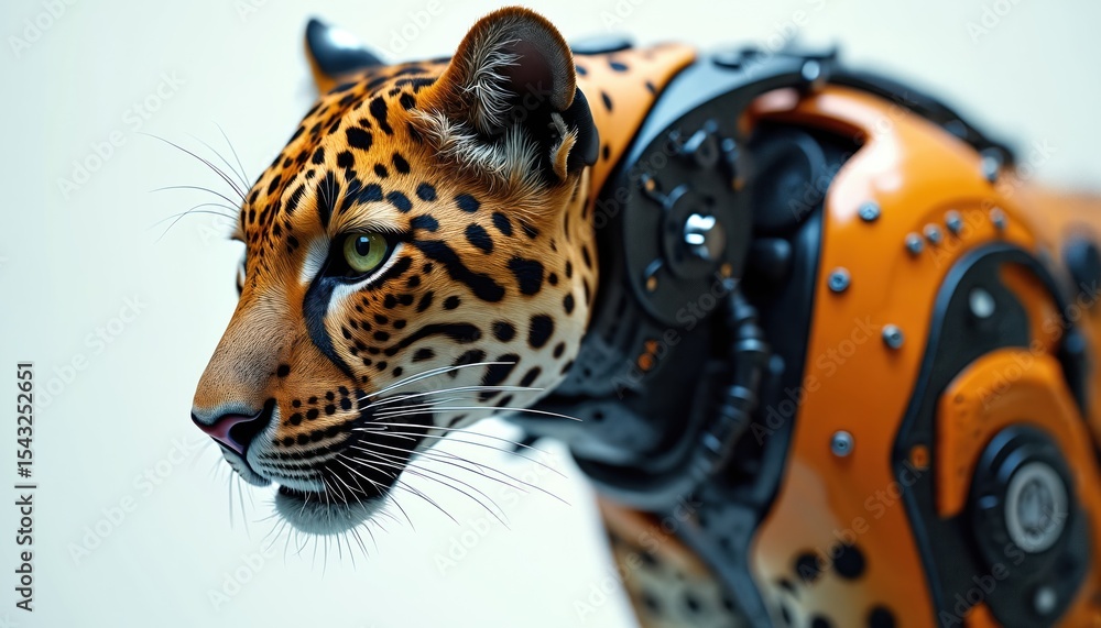 Aufkleber leopard head profile with futuristic robotic enhancements. advanced tech merges with nature. cyberne
