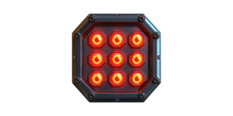 Red Led Light Panel With Hexagonal Design. Advanced Illumination Technology For Industrial And Commercial Use Isolated On Transparent Background