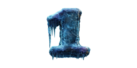 Frozen Number One With Icicles. Symbolizing Cold, Winter, And Chill Concepts Isolated On Transparent Background