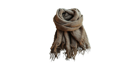 Fototapeta premium Cozy Brown Woolen Scarf With Fringes. Warmth And Style For Winter Fashion Isolated On Transparent Background