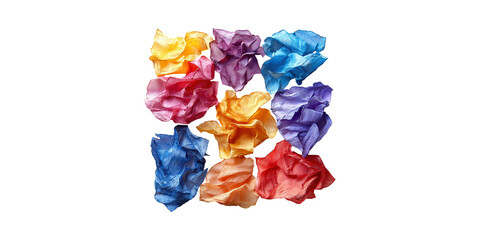 Colorful Crumpled Paper Balls. Creativity And Artistic Expression Isolated On Transparent Background
