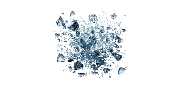 Shattered Glass Explosion. Symbolizes Destruction And Chaos In Design Concepts Isolated On Transparent Background