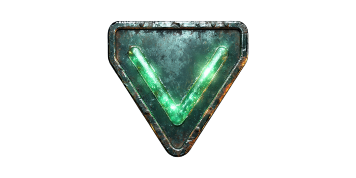 Rustic Metal Triangle With Glowing Green Checkmark. Symbol Of Approval And Success Isolated On Transparent Background - Powered by Adobe